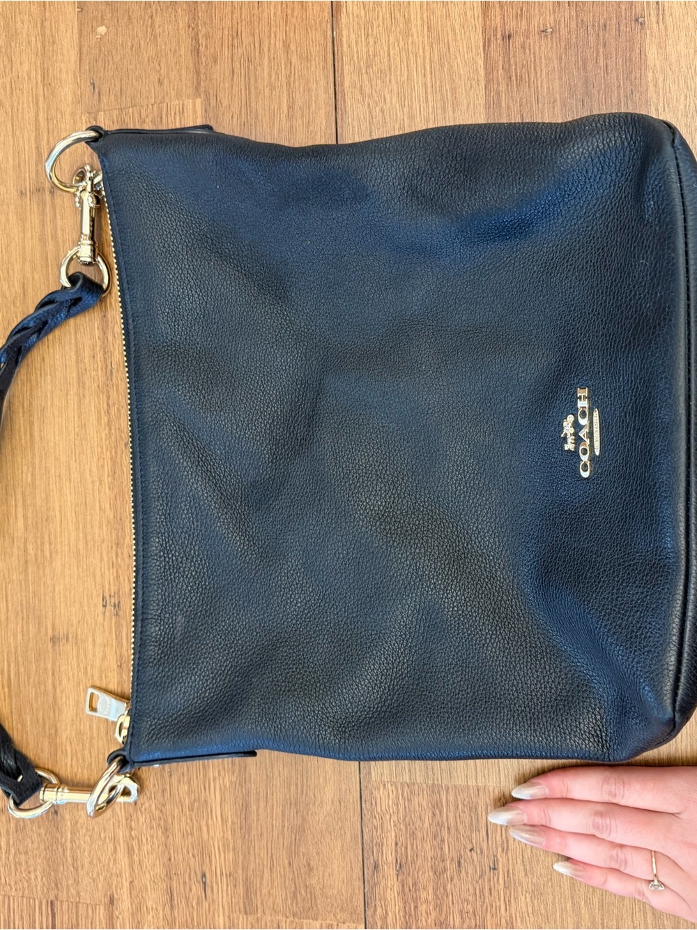 Coach Black Pebbled Leather Hobo with Gold Hardware